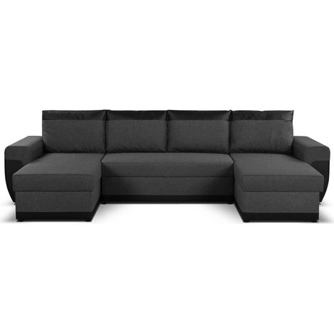 Bestmobilier – Canapé d'angle panoramique convertible 7 places – 2 coffres de rangement – Revêtement tissu 100% polyester – Dimensions L315xH87xP145 cm (1/7)