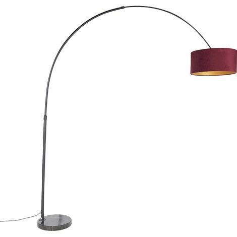 QAZQA Lampada da terra con paralume xxl - Moderno - Acciaio,Marmo,Tessuto - Nero/Rosso - Oblungo/Cilindro/Tondo Max. 1 x Watt