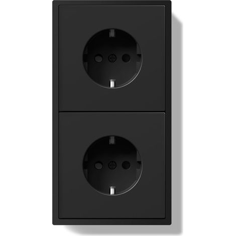 Prise Schuko encastrée standard UE - Double prise murale avec cadre en PC - 80 x 150 mm - Prise avec griffes - Prise avec pince à ressort - Installation facile - 2 prises - Noir (1/5)