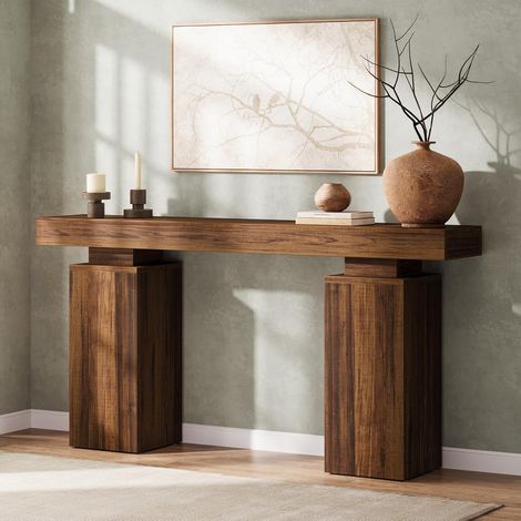 Tribesigns Table console de 160 cm de long, table d'entrée de ferme derrière le canapé, support d'entrée en bois, meuble moderne pour décoration de salon, entrée, marron (1/5)