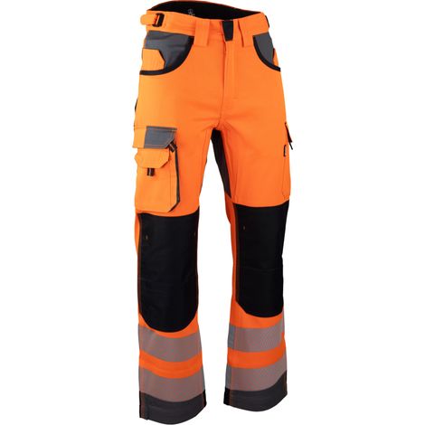 Pantaloni alta visibilità multi-tasche LMA BRILLANT Arancione / Grigio 38