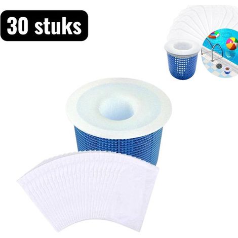Lot de 30 sacs filtrants pour piscine - Sac pour skimmer - Chaussettes filtrantes à mailles fines pour skimmer de piscine - Compatibles avec la plupart des skimmers - Wit (1/5)
