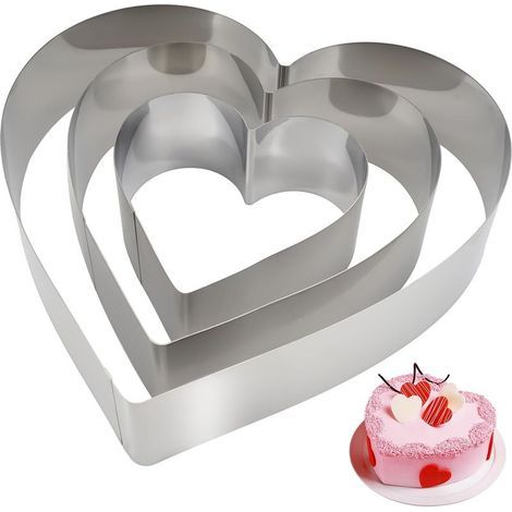 3 Pièces Cercle Patisserie Coeur, Moule Patisserie Coeur en Acier Inoxydable, Diamètre 10/15/20,5 cm Hauteur 4.5 cm, Cercle a Patisserie Moule Coeur, Moule Gateau Coeur Pour Pâtisseries Gâteaux (1/5)