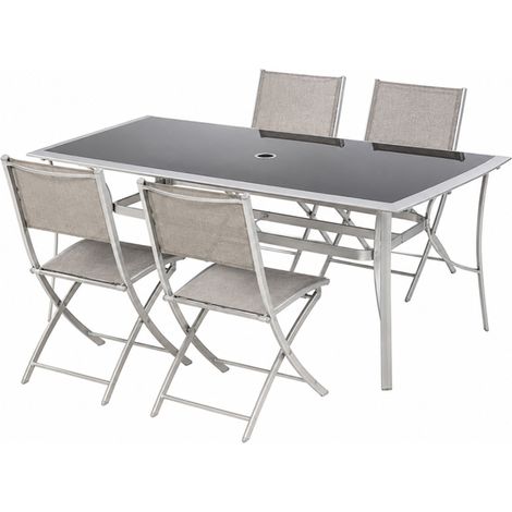 Juego de mesa de jardín 150 cm + conjunto de 4 sillas plegables ALASSIO (1/5)