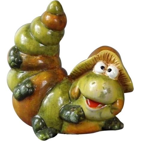 Statuetta di bruco in ceramica verde con cappello (1/2)