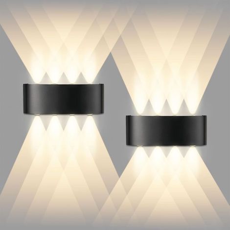 Lot de 2 Applique Murale LED Noir 8W, Intérieur Exterieur Murale, IP65 Lampe Blanche Chaude 3000K Murales, Moderne Carré Up Down en Aluminium pour Chambre, Salon, Hôtel (1/5)