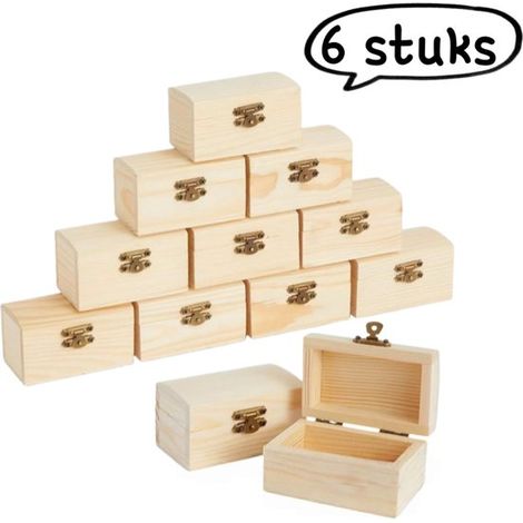 Set da 10 pezzi, scatola rettangolare in legno massello di pino dipinta a mano, scrigno del tesoro in legno laccato, regalo per feste, colore legno naturale (1/5)