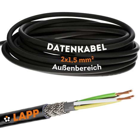 10 Meter Lapp 1030549 LiYCY geschirmte Steuerleitung 2x1,5 mm² I UV-resistent I Signalkabel 2 adrig I Datenkabel für Außenbereich I Lötkabel I Verbindungsleitung LED I Anschlussleitung schwarz