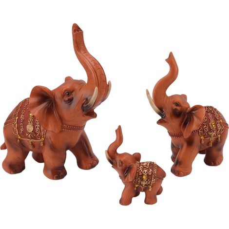 Lot de 3 figurines d'éléphants en résine aux détails soignés et réalistes, idéales pour décorer maisons, bureaux, cafés, bars et bureaux. (1/5)