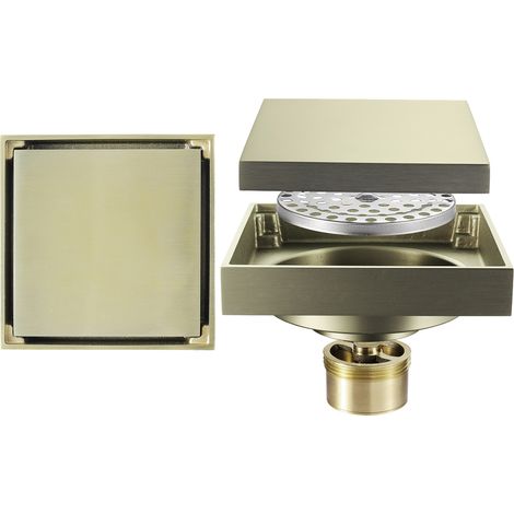 Bonde de douche carrée en laiton de 10 cm (4 pouces), diffuseur de parfum doré brossé, invisible et dotée d'un couvercle amovible, idéale pour les salles de bain d'hôtel. (1/5)