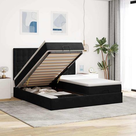 Ottoman-Bett mit Matratzen Schwarz 180x200 cm Samt
