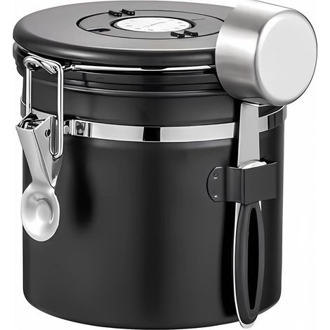 GDHZS- Récipient à café en acier inoxydable - Boîte à café hermétique pour le stockage des grains de café, capacité de 1200 ml avec cuillère à mesurer et roue de datation (1/5)