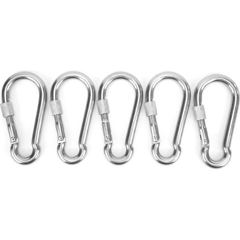 5pcs Mousqueton de verrouillage 120mm, Crochet à ressort robuste avec écrou de sécurité, Lot d'attaches pour camping (1/5)