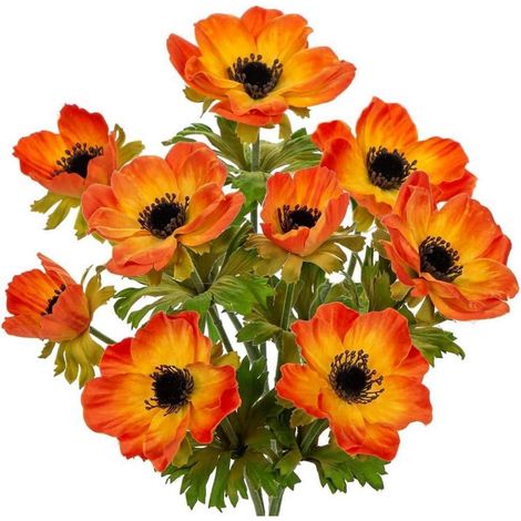 Künstliche Anemonen Orange 3er Set Frühlingsblume 55cm für Blumengesteck (1/5)