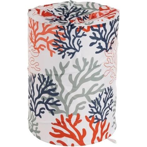 Corbeille de bain - JUANIO - Panier à linge pliable - Motif floral multicolore - Ø40 x H55 cm - Avec couvercle (1/3)