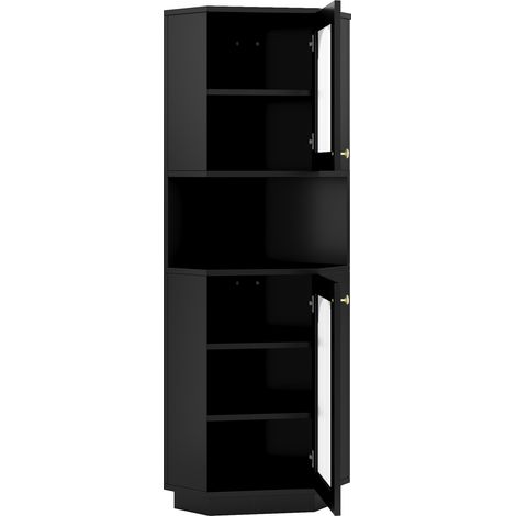 Schwarzer Eck-Badezimmerschrank aus MDF mit Lichtleiste 45 x 45 x 166,5 cm (1/5)