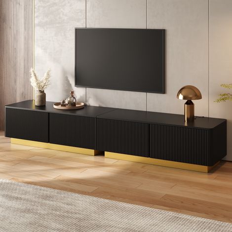 Mueble tv 200 x 40 x 35 cm para salón con puertas estriadas y cajones de mdf mesa de televisión moderna - negro (1/5)