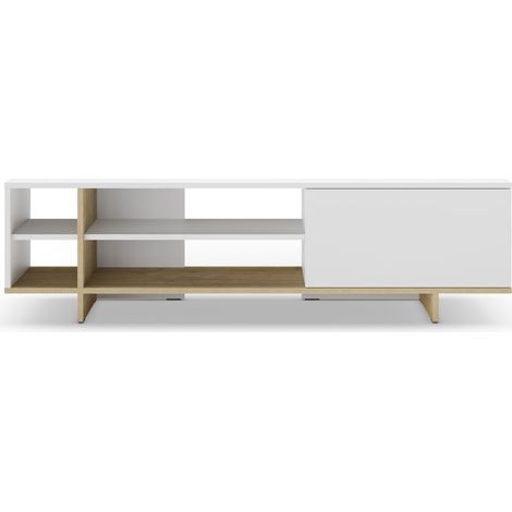 CALYO - Meuble TV 160cm -en mélamine - Blanc (1/5)