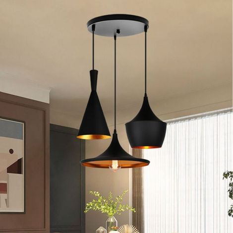 Lustre Suspension Design Modern 3 Lumières en Disque Noir Luminaire Eclairage Décor pour Hôtel Restaurant Café (1/5)