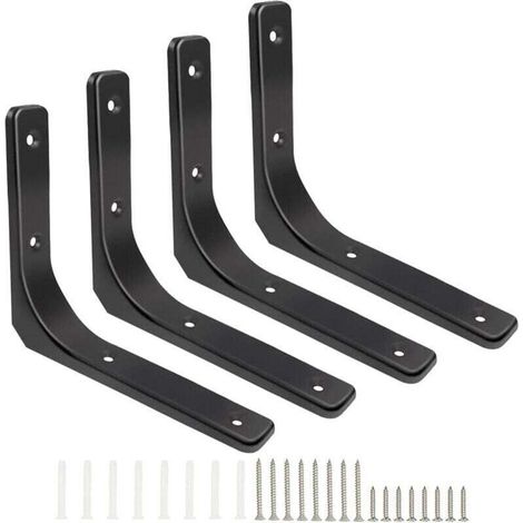 équerres étagère Murale, 4 Pièces Equerre Metal 150mm x 200mm Equerre Charge Lourde Support Etagere Murale, Finition Noir Brillante Pour étagère Suspendus Placard Déco (1/5)