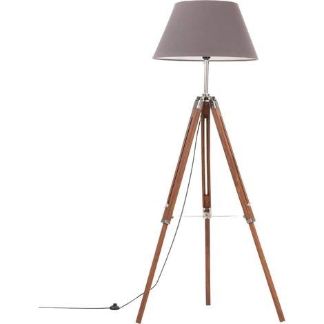 Lampadaire à trépied Marron miel et gris Bois de teck 141 cm (1/4)