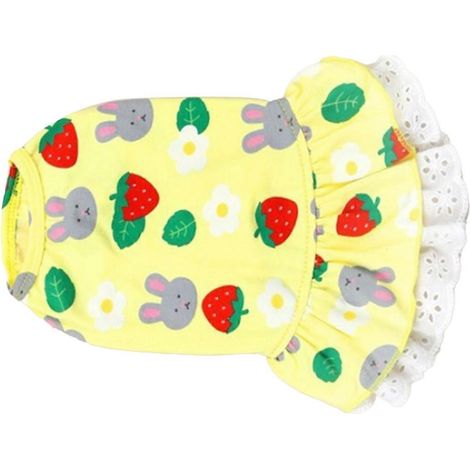 Robe pour chien à motif lapin fraise, vêtements mignons et tendance pour petits chiens au printemps et en été, jaune (1/2)