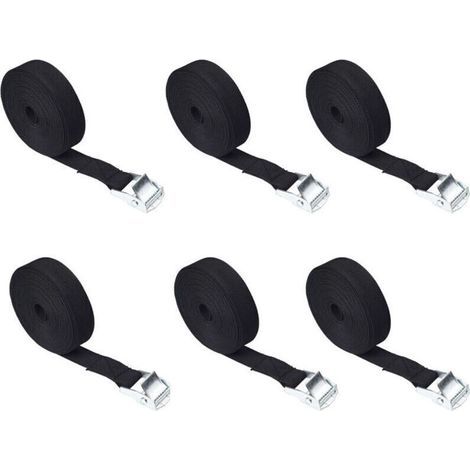 6 Pièces Sangles D'arrimage, 2M x 25mm Sangle à Cliquet avec Boucle,Réglable Sangle Arrimage Sangle de Serrage pour Moto/Voiture/Porte Vélo/Bagage(Noir) (1/4)