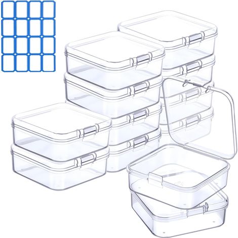 12 Boite de Rangement, Plastique Transparent, Couvercle, 4,5x4,5x2 cm, Perles, Bijoux, Artisanat (1/5)