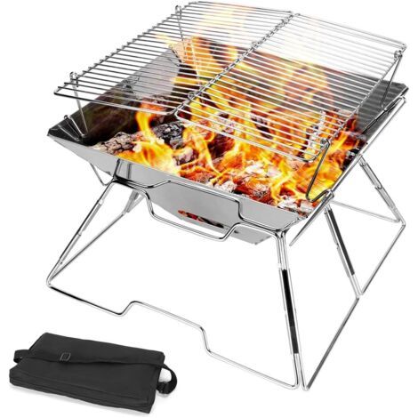 QORVA-Foyer de camping pliable, grille en acier inoxydable 304, clip en acier inoxydable, barbecue de camping portable robuste avec sac de transport pour feux de camp, camping et pique-niques.