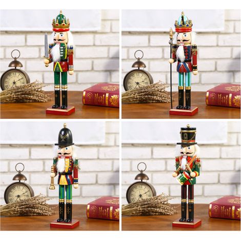 4 Soldats en Bois Casse-Noisette de Noël 30cm avec Support, Décoration de Fête Cadeau Festif (1/5)