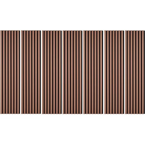 Lot de 7 Panneaux muraux tasseaux bois 120 x 30 x 1,9 cm - Pack tête de lit - Lamelles terracotta / feutrine noir - 2,52m² (1/5)