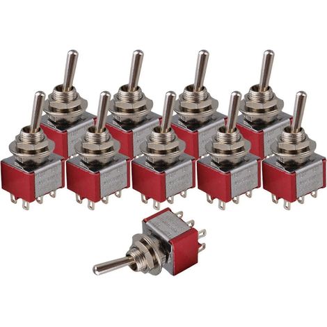 Interrupteur à bascule bipolaire DPDT 2 voies 125 V 6 A, rouge, lot de 10