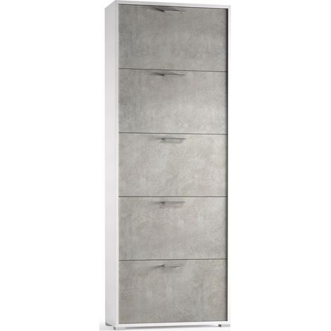 Scarpiera 184 cm bianco frassinato e cemento con cinque ante a ribalta - Dublino