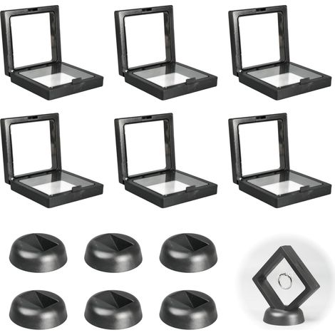 Lot de 6 Cadres Flottants pour Présentation de Bijoux et Collectibles, Boîtes Vitrines Transparentes avec Effet 3D, Support Anti-poussière pour Anneaux, Pendentifs, Bracelets, Médailles et Pièces (1/5)