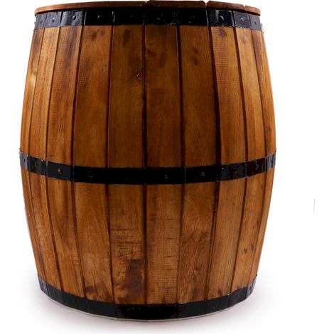 Table tonneau de bière en bois naturel 60x48,5cm – Design vintage avec compartiment de rangement – Idéal pour intérieur contemporain