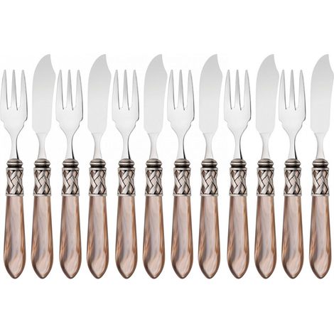ALADDIN Ghiera Argento Anticato, Posate Set 12 pz Pesce, Casa