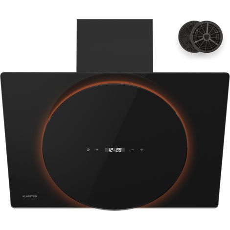 Klarstein Total Eclipse Cooker Hood - 600 m³/h, LED Backlit Glass Dome, Touch Control, A Energy Efficiency, 170W Motor, 3 Speeds, Extraction & Recirculation, Black