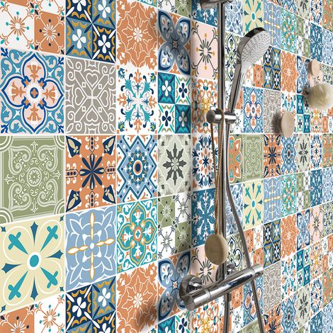 Sticker Mural Carrelage adhésif Cuisine Salle de Bain - 24 STICKERS CARREAUX DE CIMENT BILLINI - 24stickers20x20cm (1/5)