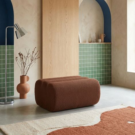 Pouf. repose-pieds pour chauffeuse Nova bouclette texturée terracotta - Nova (1/4)