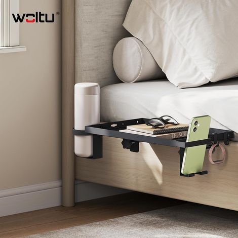 WOLTU Comodino Sospeso per Letto Sospeso, con Canaline, Portabicchiere e Supporto per Cellulare, Nero (1/5)