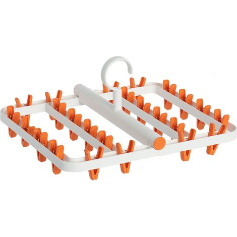Séchoir pliable Matrix avec 24 pinces, crochets suspendus pour chaussettes, sous-vêtements et slips, blanc et orange, usage domestique (1/5)