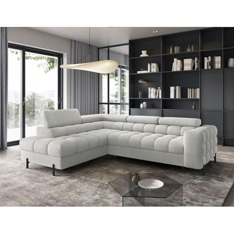 Ecksofa mit Schlaffunktion Sofa AMARA Stoff Coral Hellgrau Ottomane Links (1/5)