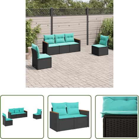 Gartenmöbel - 5-teiliges Gartensofa-Set mit Kissen, schwarzes Polyrattan (1/5)