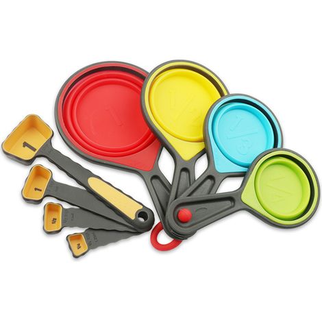 Tasse et cuillère doseuses pliables en silicone avec poignées en plastique - (1/5)
