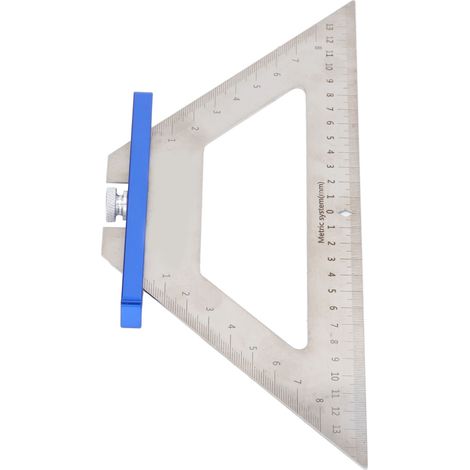 Équerre de menuisier triangle 140mm double échelle outil de traçage mesure bleu (1/5)