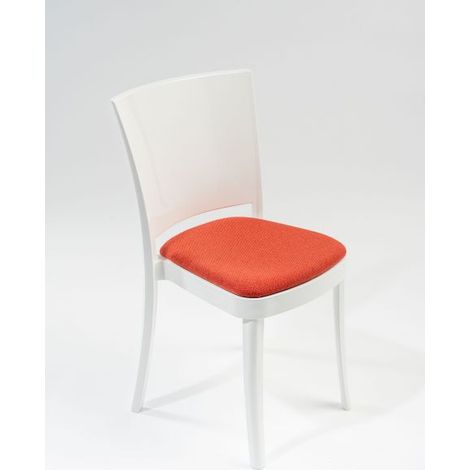 Sedia policarbonato BIANCO Lucienne - con cuscino TESSUTO TREVIRA CANVAS Colore cuscino Rosso Corallo (1/5)