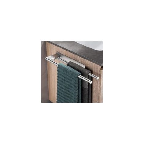 Toallero de baño sin necesidad de taladrar, de acero inoxidable 304, con doble brazo adhesivo, para montaje en pared - Plata-Crezuo