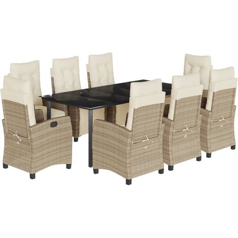 Maison Exclusive - 9-tlg. Garten-Essgruppe mit Kissen Beige Poly