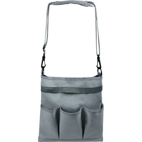 Sac à outils de jardin gris, sac de rangement avec 4 poches et bandoulière, organisateur pour le rangement des outils de jardinage intérieurs et extérieurs (1/5)