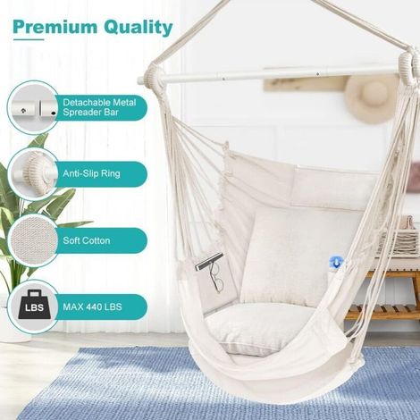 Sièges Suspendus Chaise Hamac Solide en métal Pliable Barre d'écartement Portable Chaise Suspendue Max 150kg Confortable Patio pelouse Coton mélangé-Ne comprend pas le coussin de siège (1/5)
